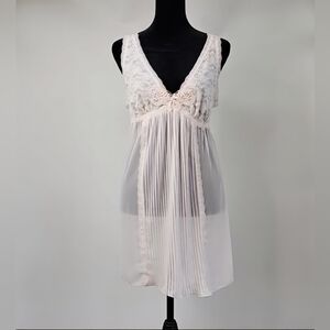 In Bloom Sexy Sheer Pink Babydoll Nightie Gown w Lace & Pleats‎ Empire Waist Y2K